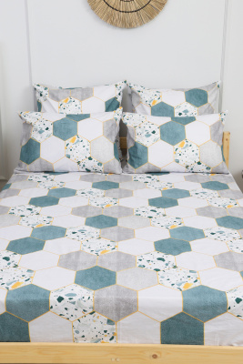 Простыня на резинке поплин Соты белый